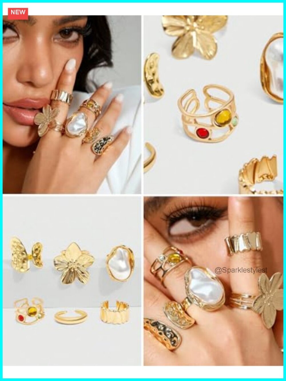 20pc Gold Plated Stacking Rings Set Chunky Boho Statement Rings - Picture 5 of 6